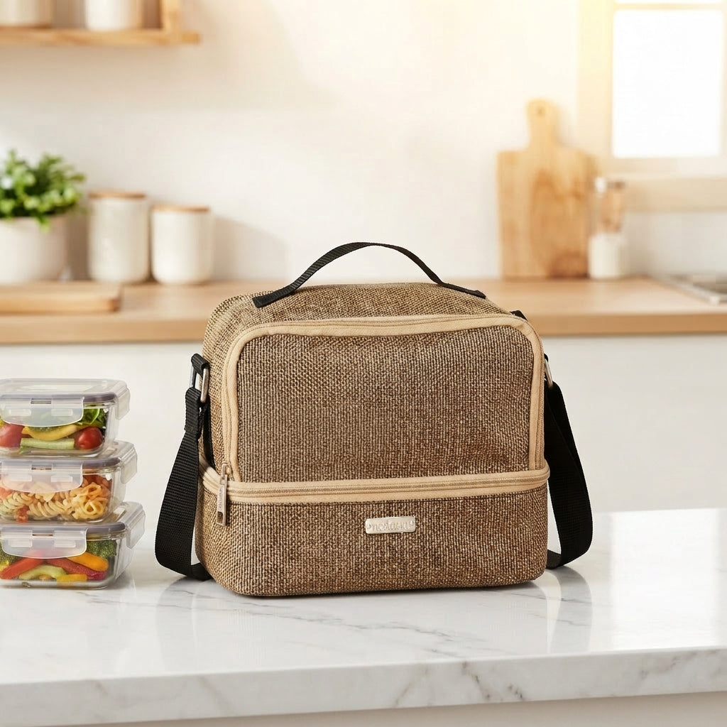 Lunchmate Double Compartment Insulated Lunch Bag Brown Nestasia