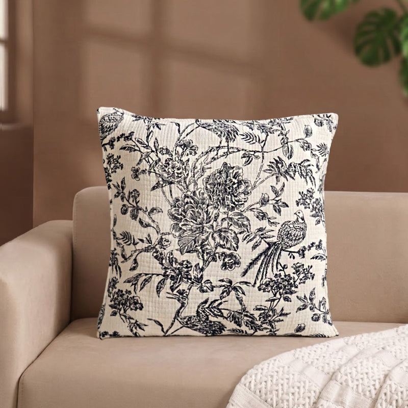 Vintage Aviary Cotton Embroidered Cushion Cover 45x45cm Nestasia