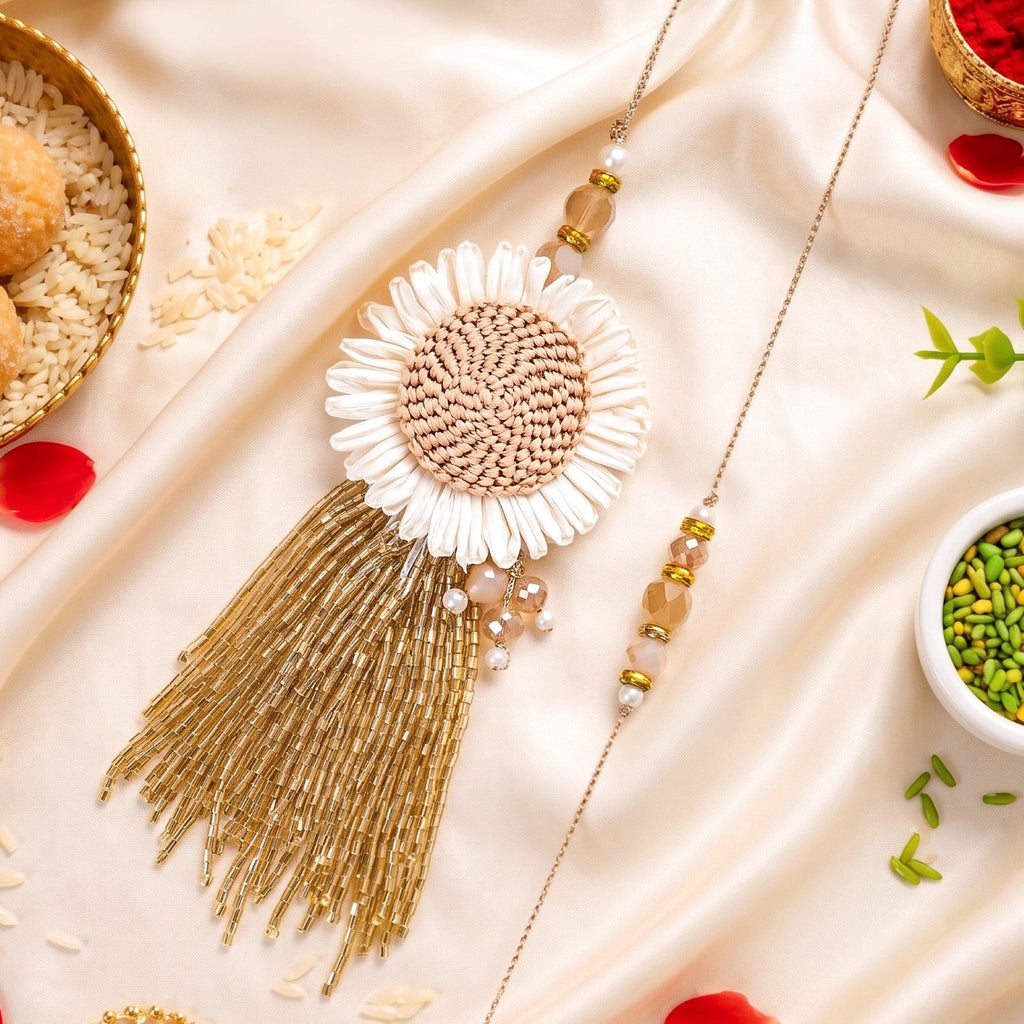 Ivory Daisy Rakhi And Lumba Gift Set Nestasia