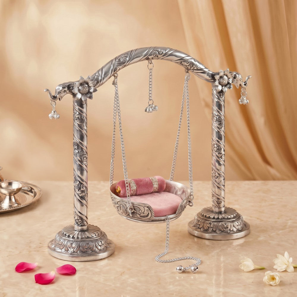 Pure Brass Silver Plated Jhula For Laddu Gopal Nestasia