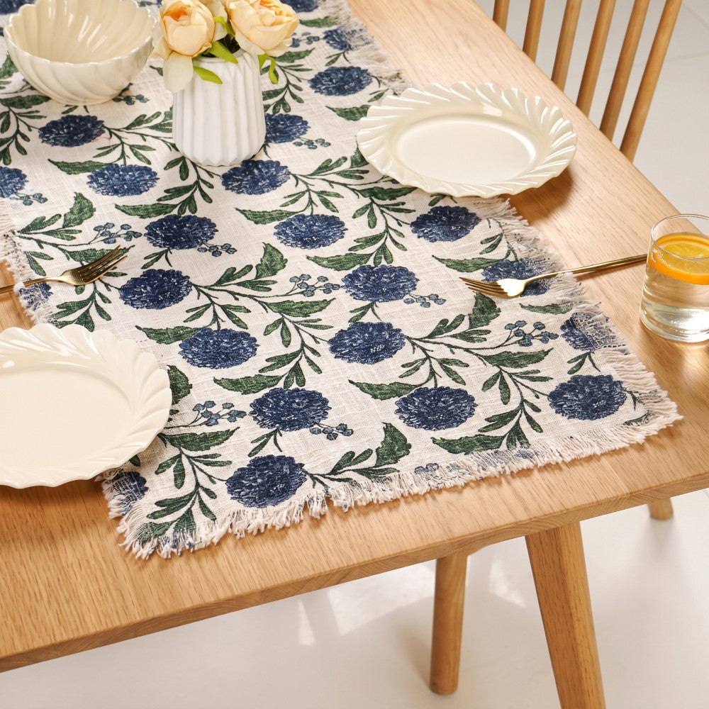 Hydrangea Grace Cotton Table Runner 182x40cm Nestasia
