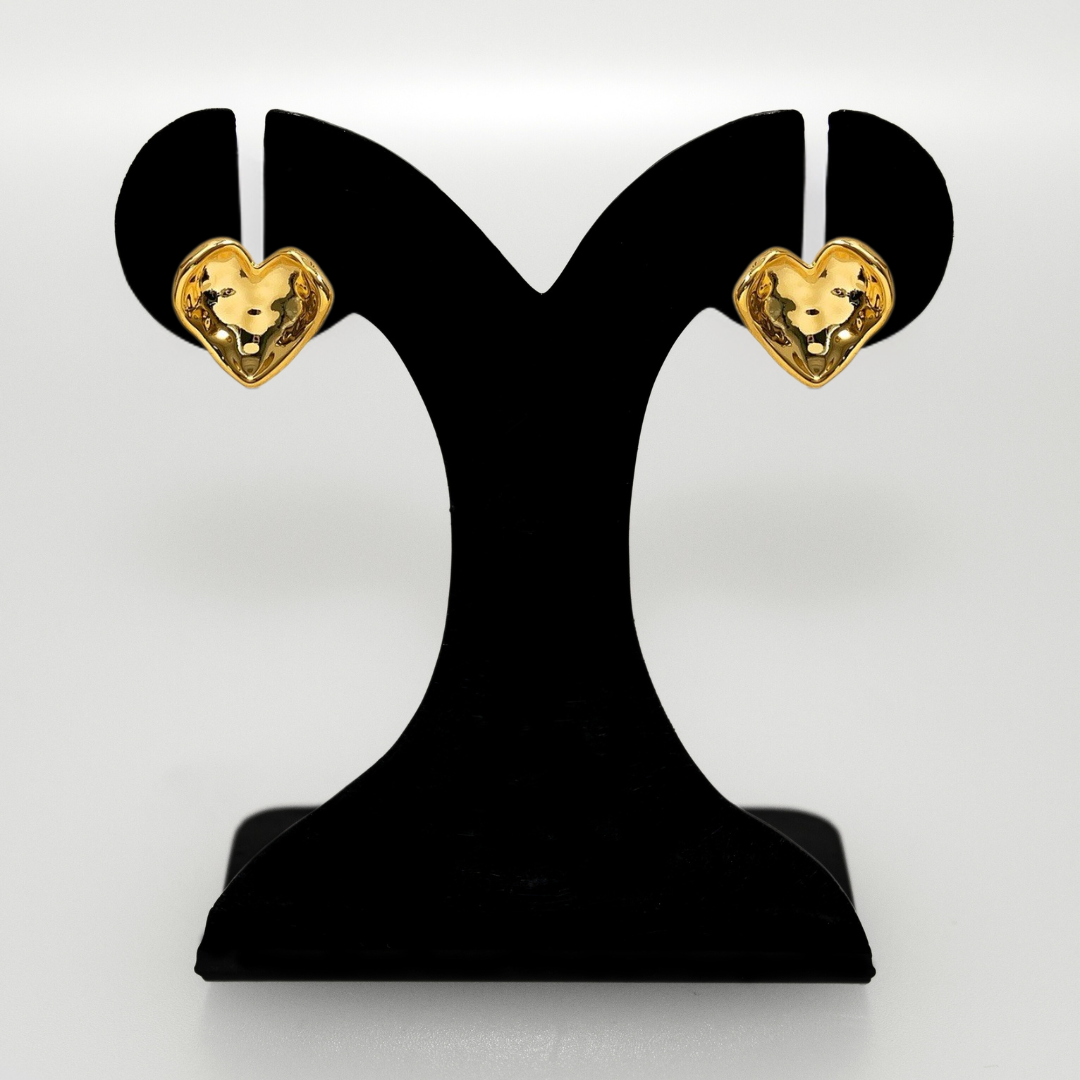 Crinkled Gold Heart Earrings Nestasia