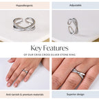 Criss Cross Silver Stone Ring Nestasia