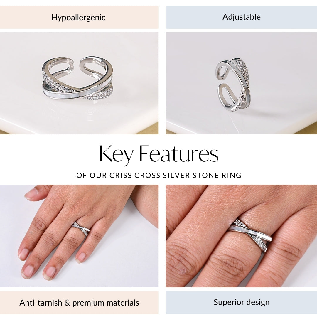 Criss Cross Silver Stone Ring Nestasia