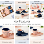Quote Mugs Gift Set With 4 Cups 4 Saucers 250ml Nestasia