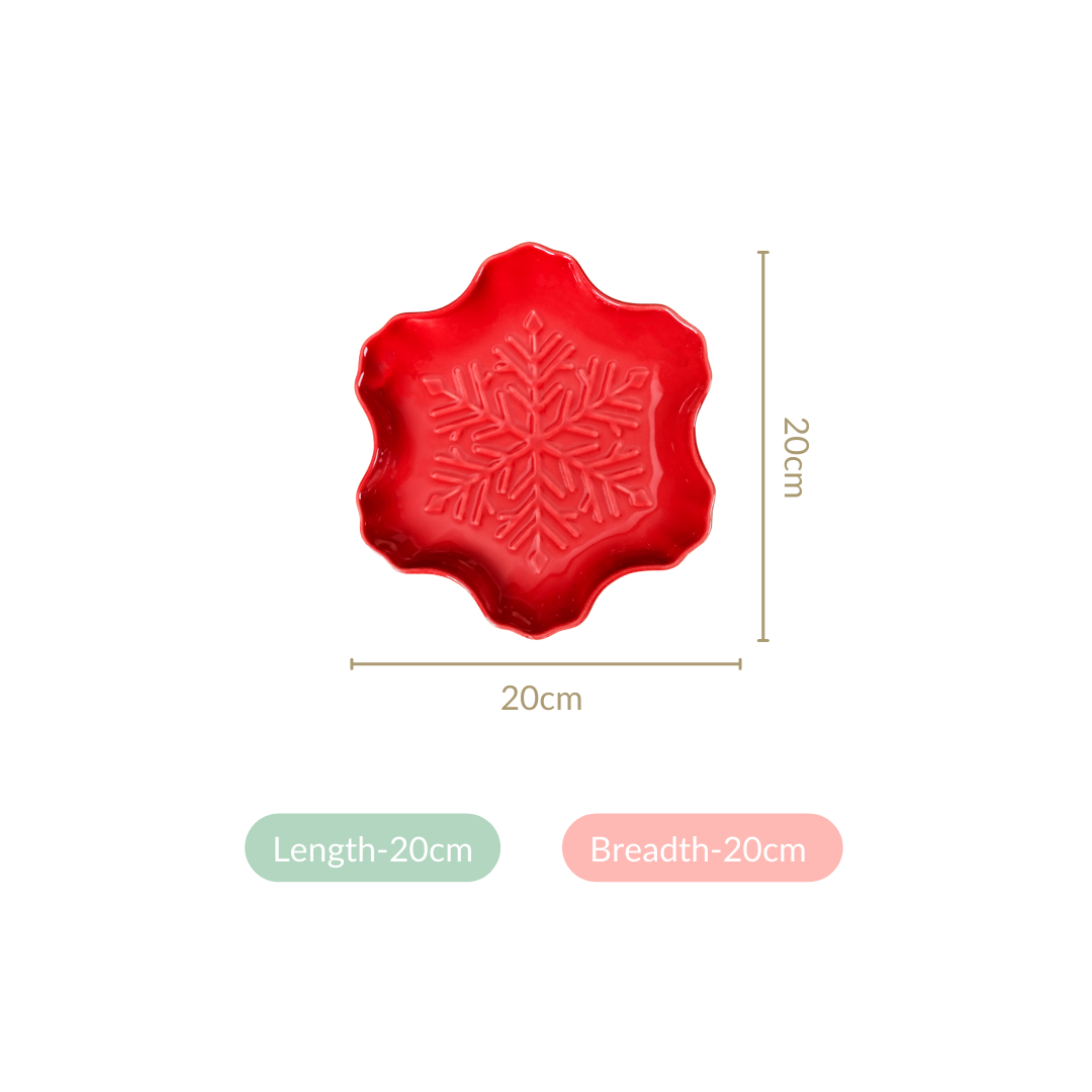 Set Of 3 Snowflake Ceramic Snack Plates Nestasia