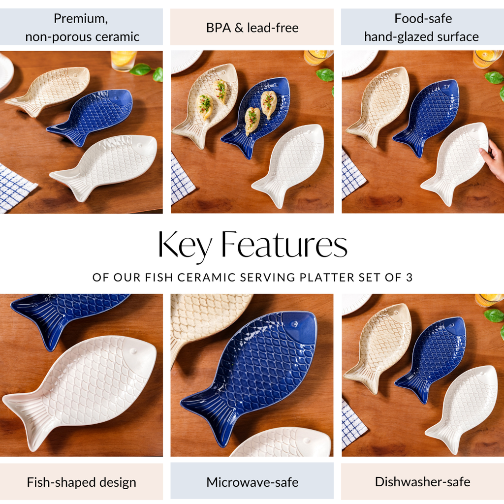Fish Ceramic Platter Set Of 3 Nestasia