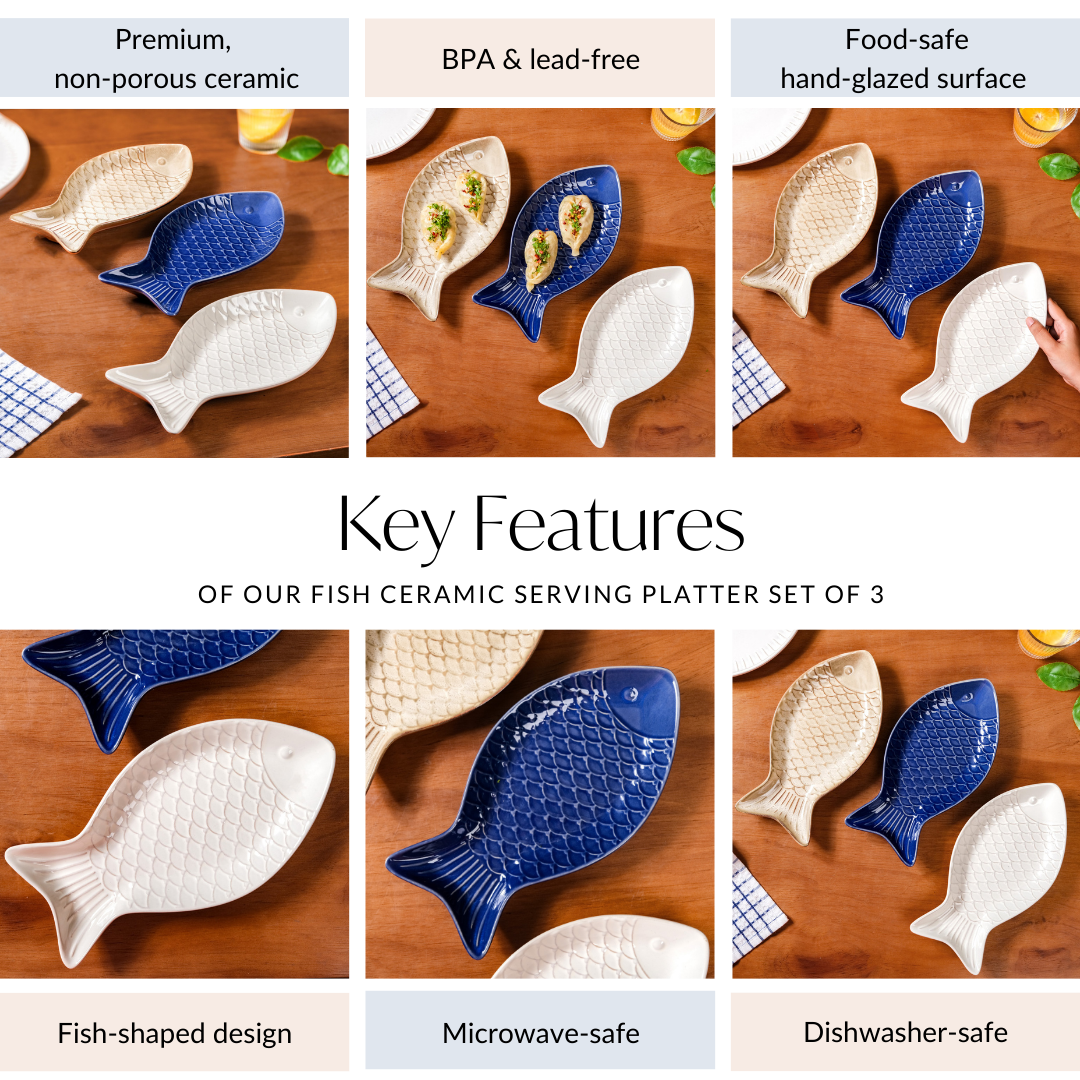 Fish Ceramic Platter Set Of 3 Nestasia