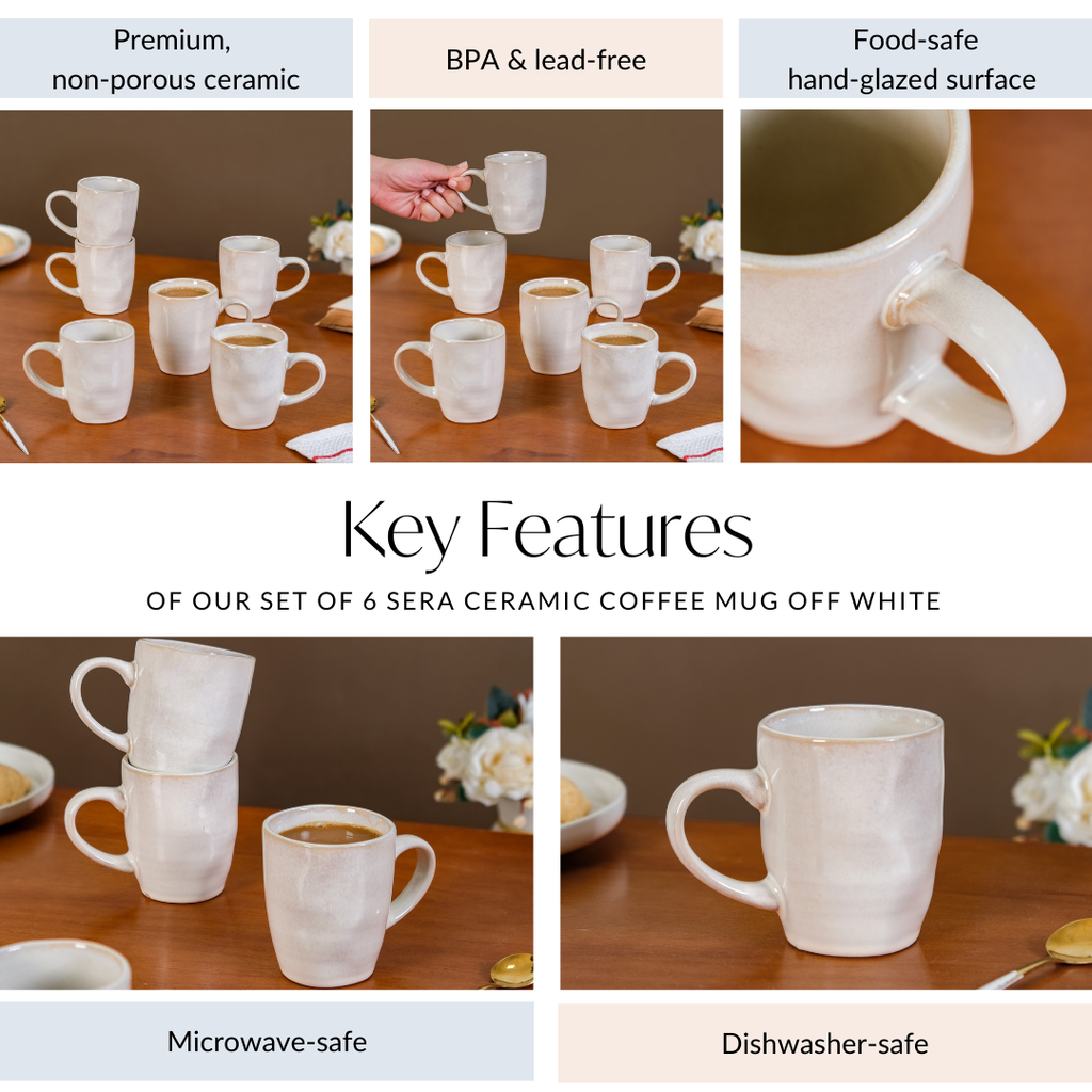 Set Of 6 Sera Ceramic Coffee Mug Off White 250ml Nestasia