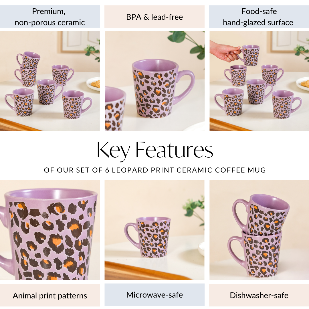 Leopard Print Mug Lilac Set Of 6 220ml Nestasia