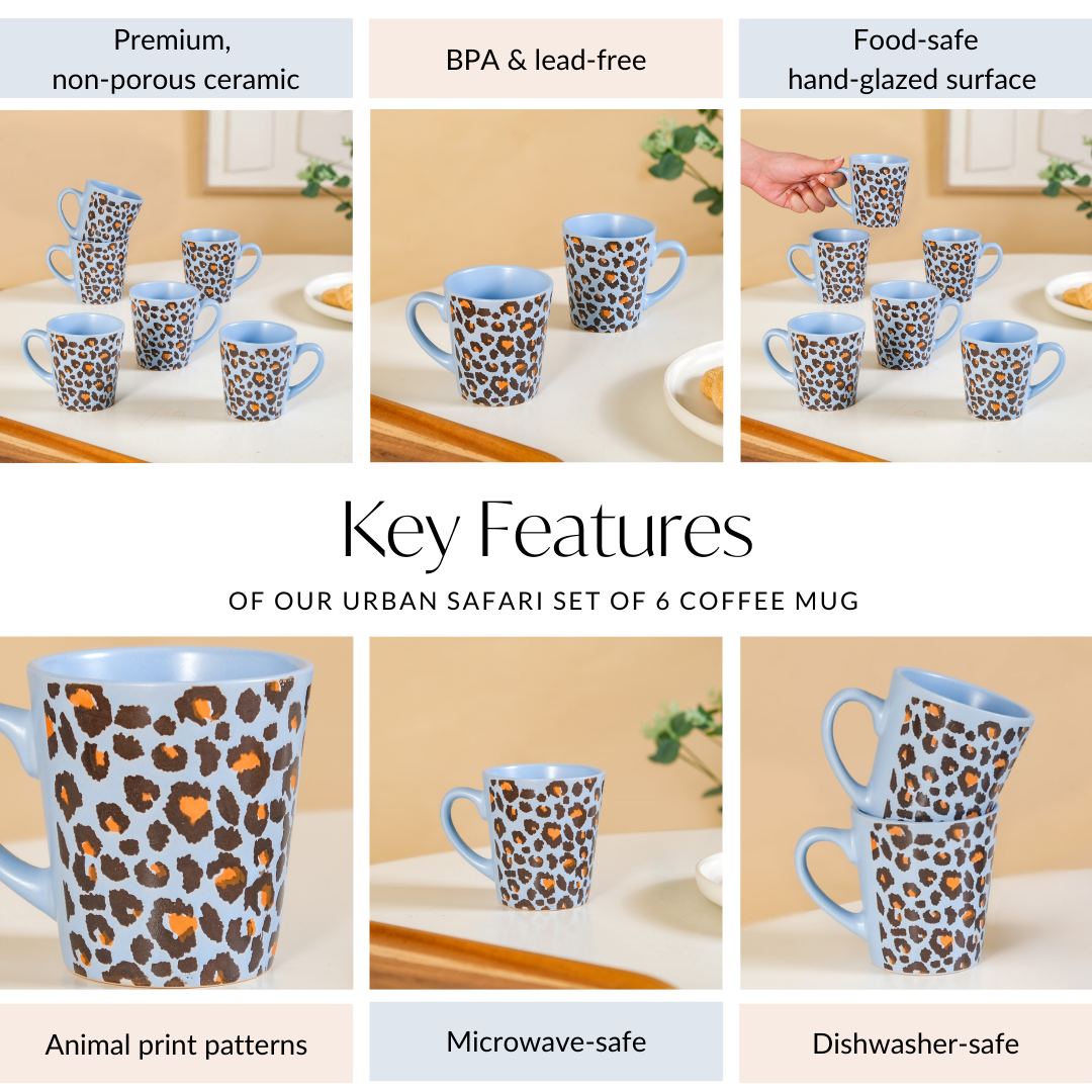 Urban Safari Set Of 6 Coffee Mug 220ml Nestasia