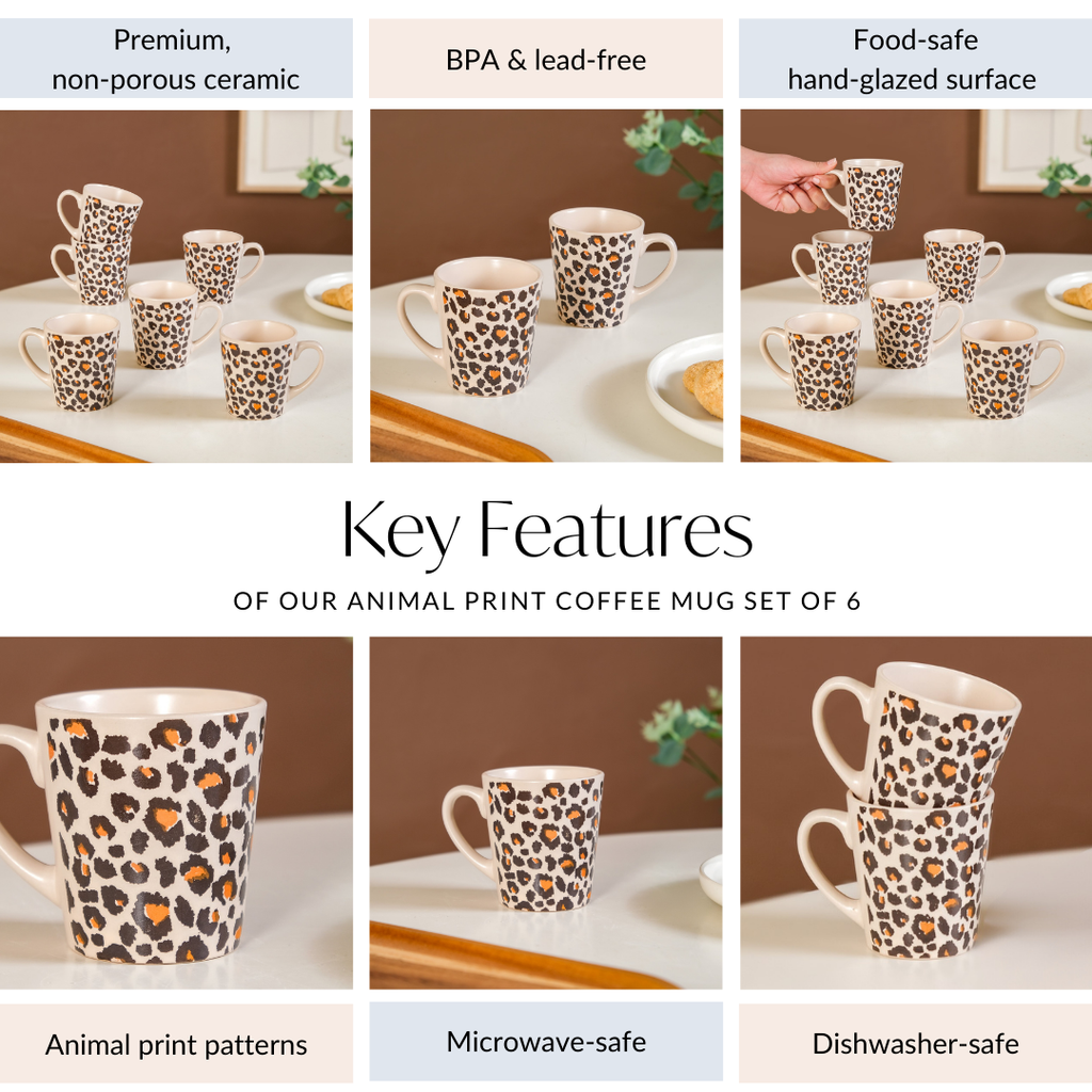 Animal Print Coffee Mug Set Of 6 220ml Nestasia