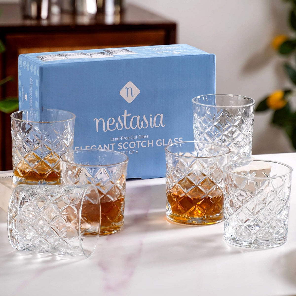 Luxury Whiskey Glass Crosshatch Pattern Set Of 6 310ml Nestasia
