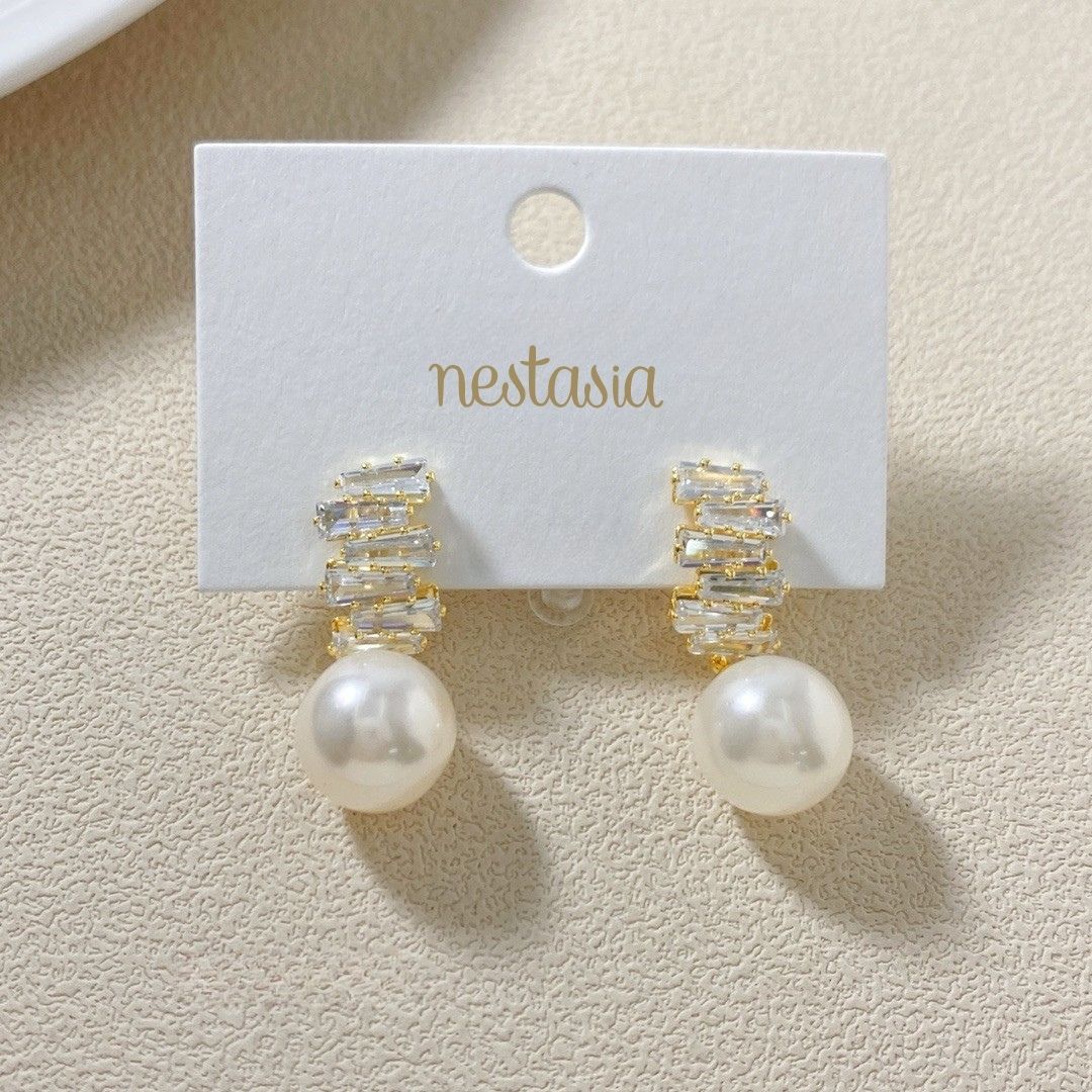 Crystal Classic Pearl Drop Earrings Nestasia