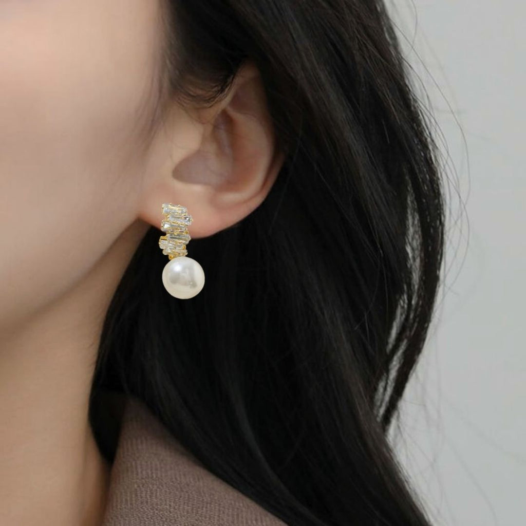 Crystal Classic Pearl Drop Earrings Nestasia