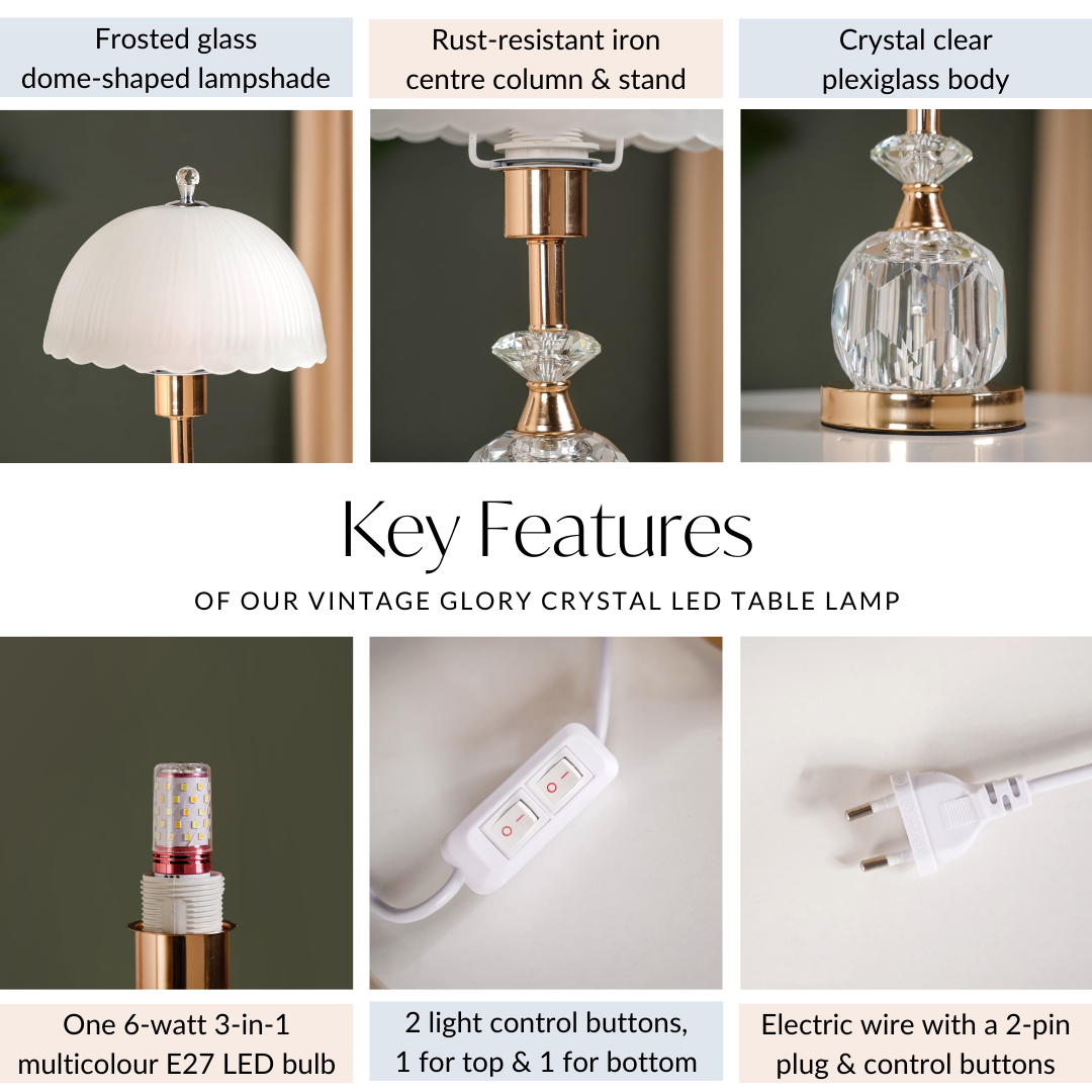 Vintage Glory Crystal LED Table Lamp Nestasia