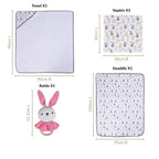 Cuddle Bunny Baby Hamper With Swaddle Towel Napkin Rattle Set Of 6 Nestasia