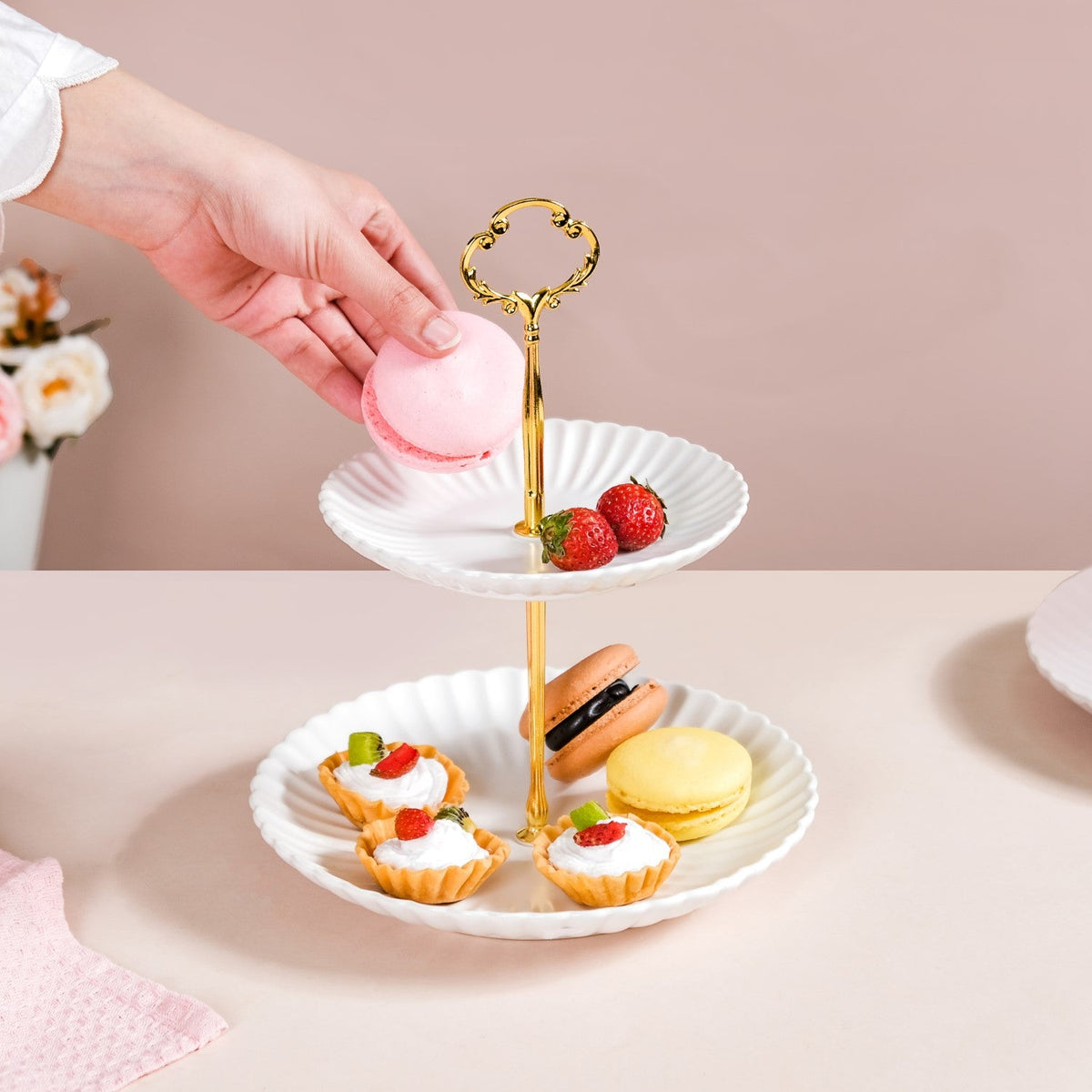 Whimsical White 2-tier Cupcake Stand Nestasia