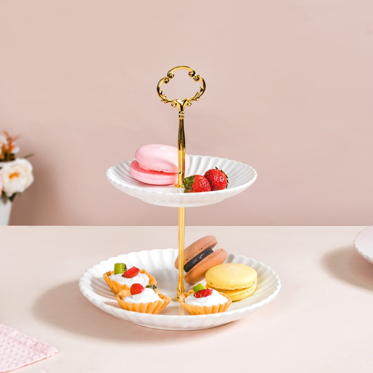 Whimsical White 2-tier Cupcake Stand Nestasia