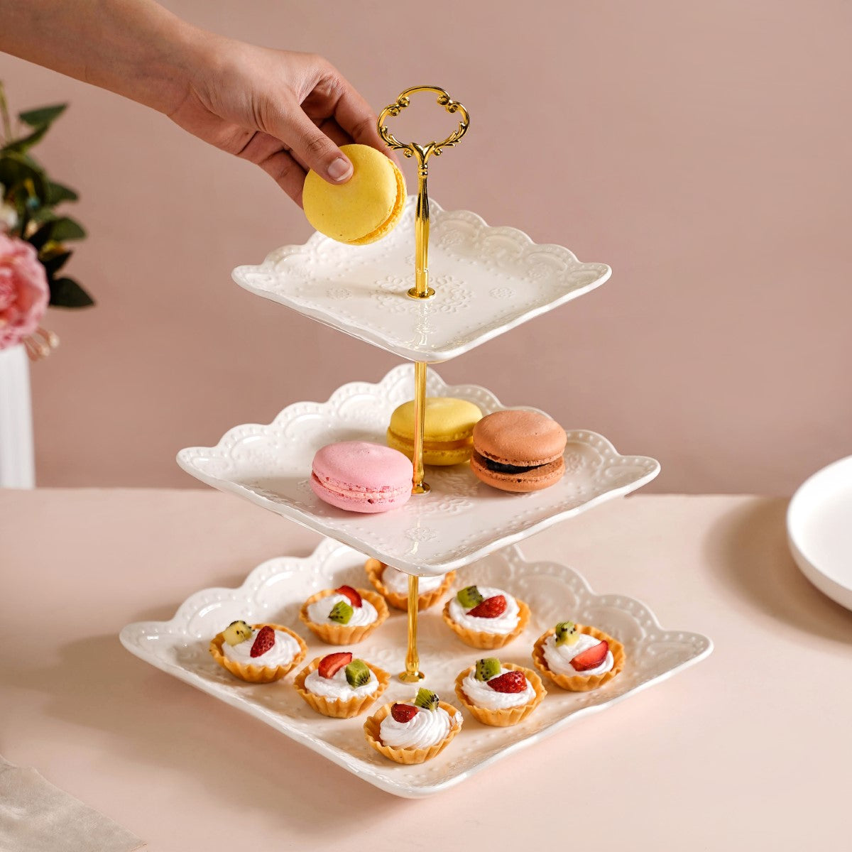 Sugar Square White 3-tier Cupcake Stand Nestasia