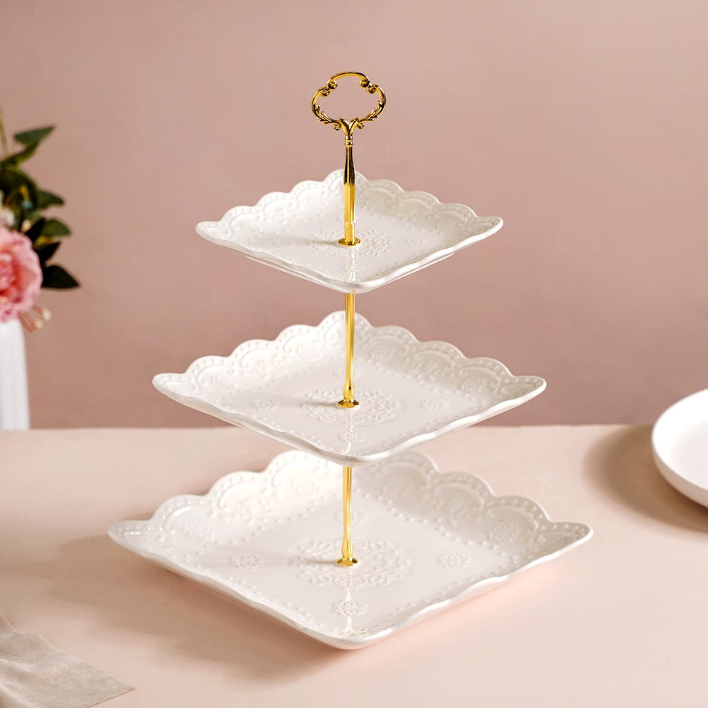 Sugar Square White 3-tier Cupcake Stand Nestasia