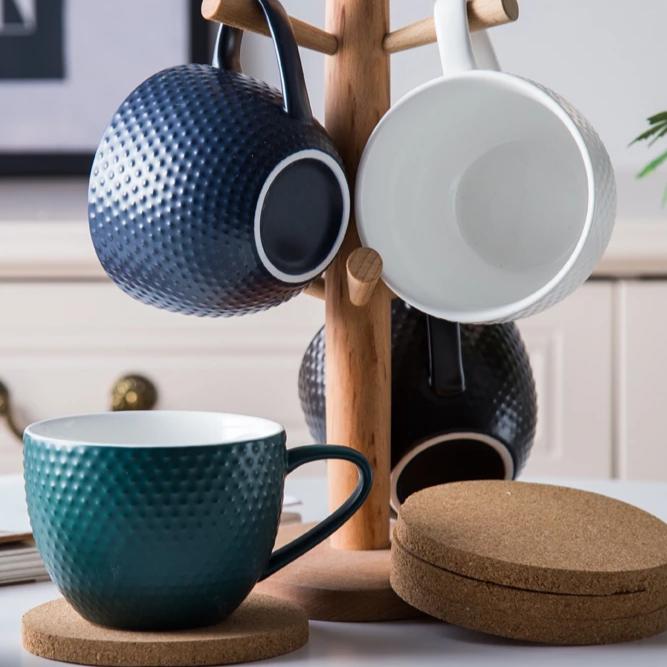 MAGNIFIQUE textured mug with cork coaster - Prussian blue Nestasia