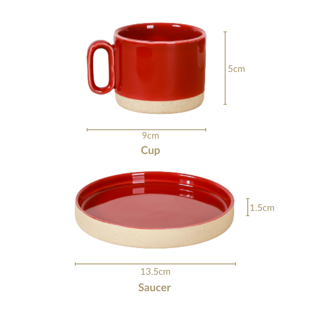 Chic Minimalist Tea Cup And Saucer Set Of 6 Maroon 100ml Nestasia