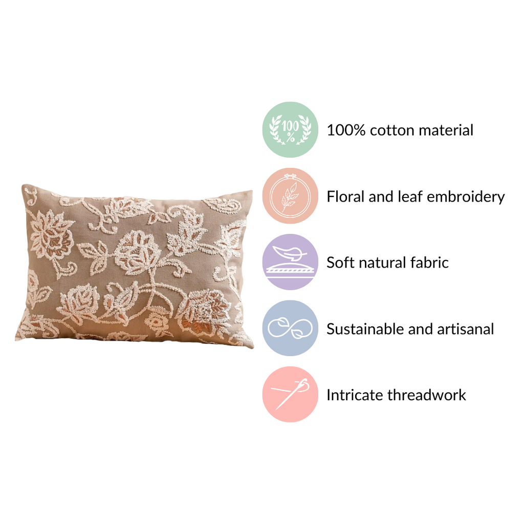 Artisanal Embroidered Couch Cushion Cover 20x14 Inch Nestasia