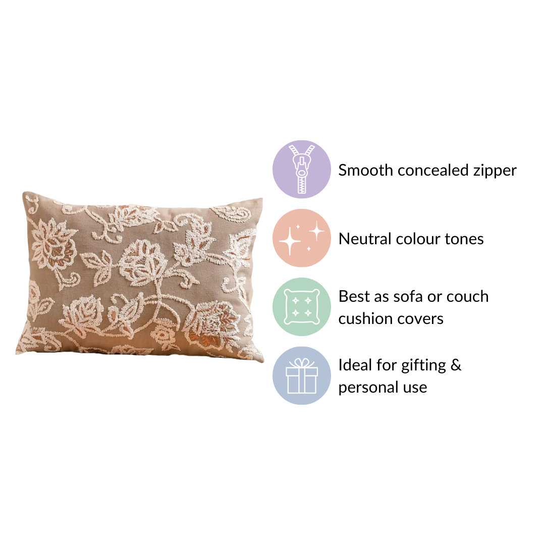Artisanal Embroidered Couch Cushion Cover 20x14 Inch Nestasia