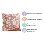 Linen Cushion Cover With Threadwork Pink 16x16 Inch Nestasia