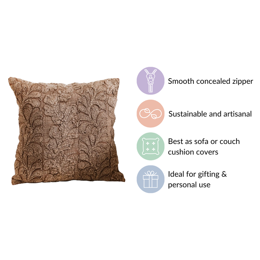 Handcrafted Soft Woven Cushion Cover Brown 16x16 Inch Nestasia