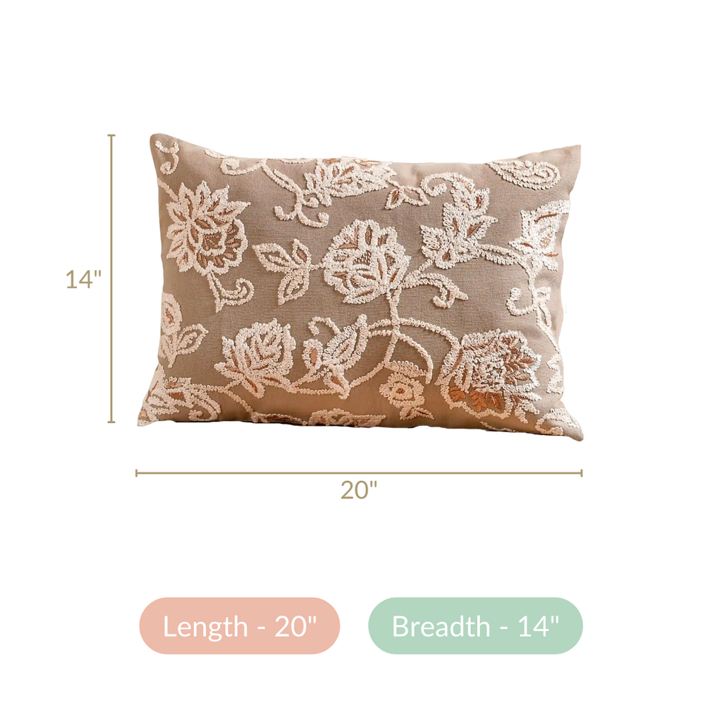 Artisanal Embroidered Couch Cushion Cover 20x14 Inch Nestasia