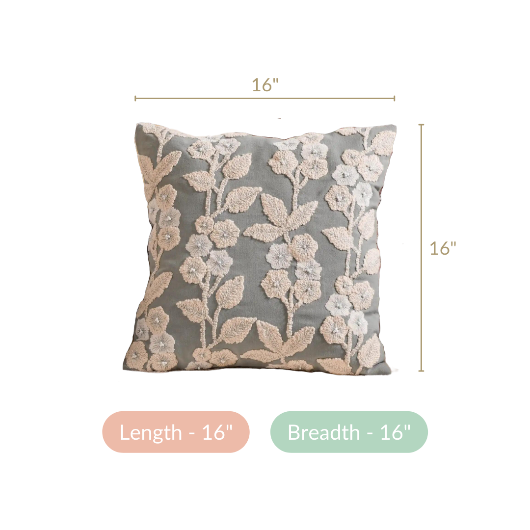 Embroidery Linen Cushion Cover Grey 16x16 Inch Nestasia