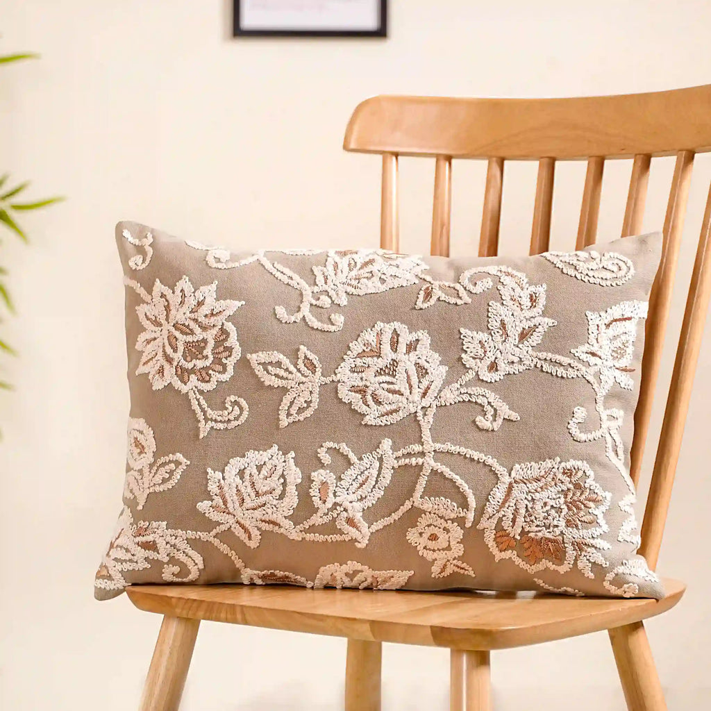 Artisanal Embroidered Couch Cushion Cover 20x14 Inch Nestasia