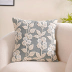 Embroidery Linen Cushion Cover Grey 16x16 Inch Nestasia
