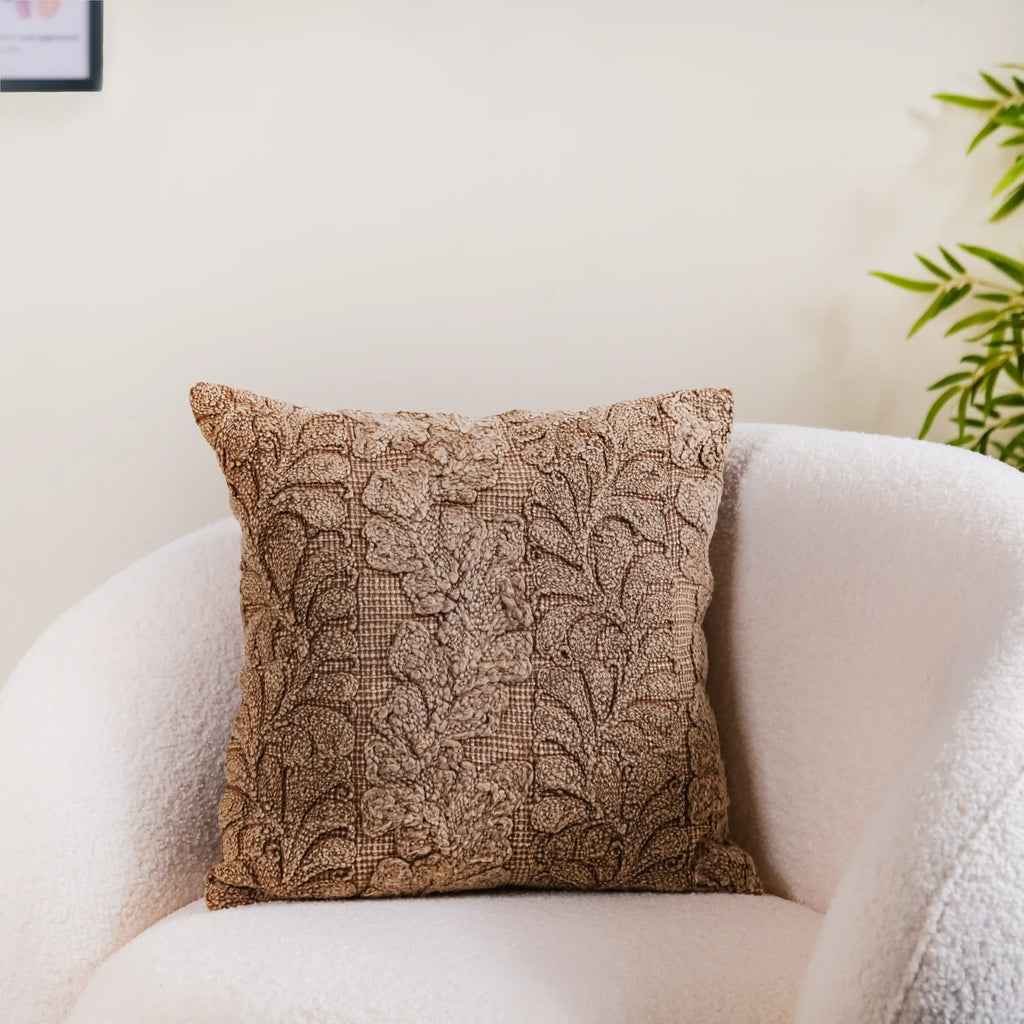 Handcrafted Soft Woven Cushion Cover Brown 16x16 Inch Nestasia