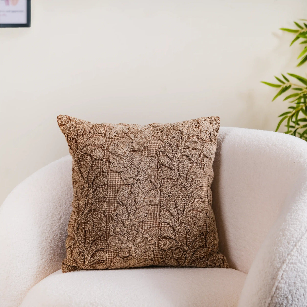 Handcrafted Soft Woven Cushion Cover Brown 16x16 Inch Nestasia