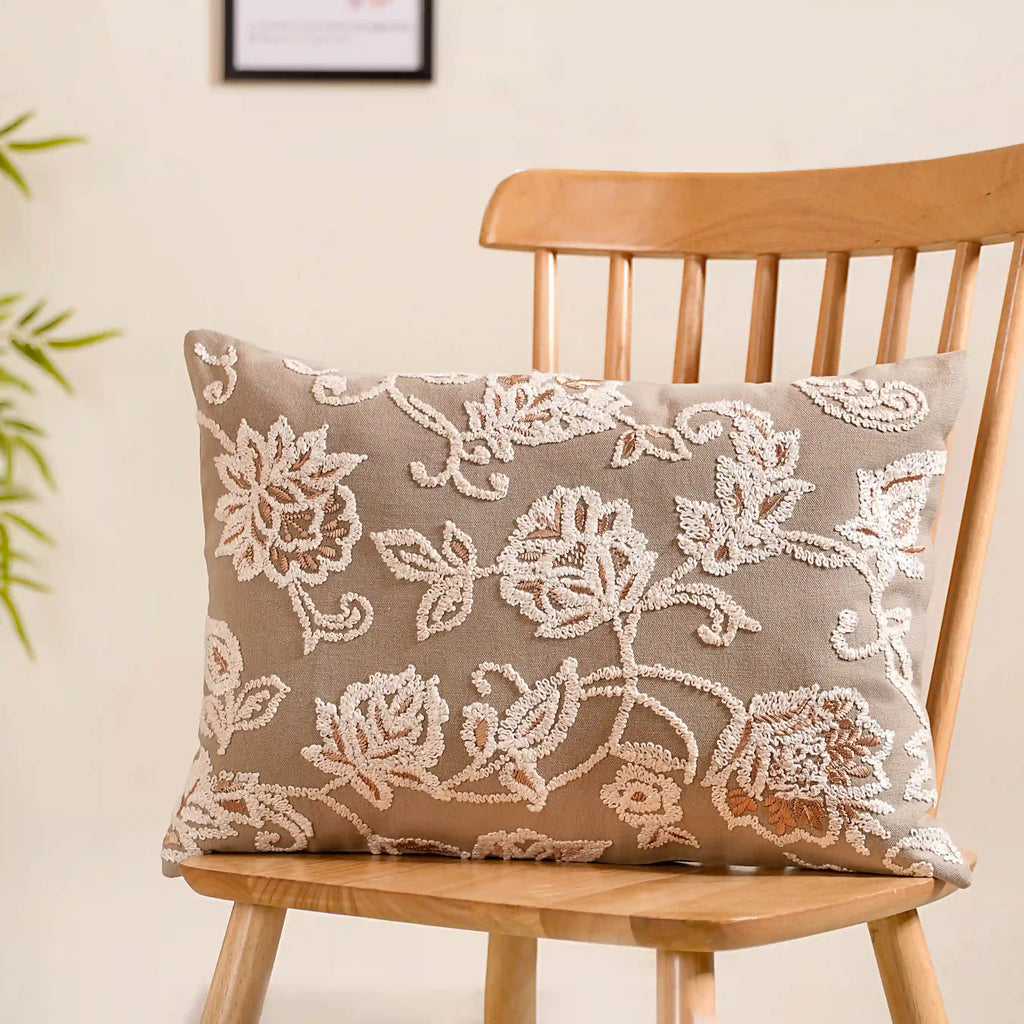 Artisanal Embroidered Couch Cushion Cover 20x14 Inch Nestasia