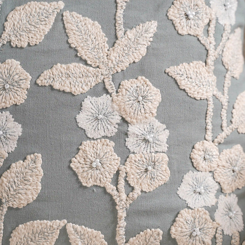 Embroidery Linen Cushion Cover Grey 16x16 Inch Nestasia