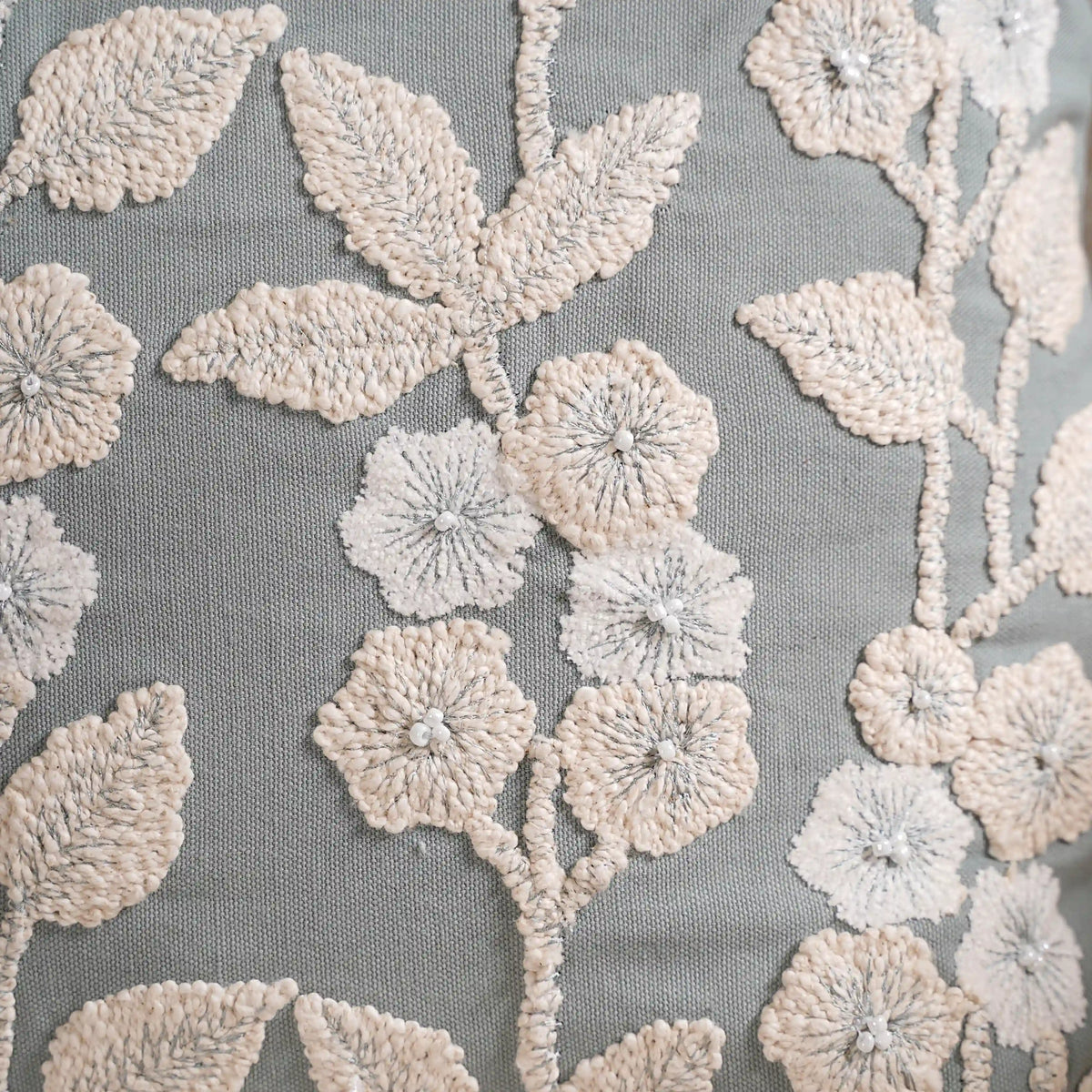 Embroidery Linen Cushion Cover Grey 16x16 Inch Nestasia