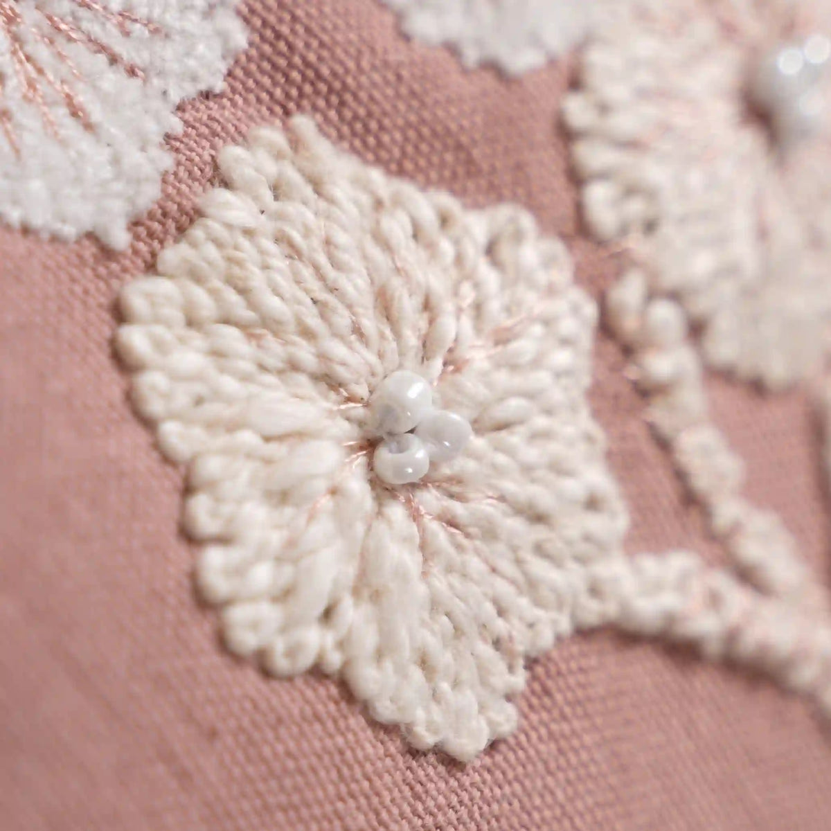 Linen Cushion Cover With Threadwork Pink 16x16 Inch Nestasia
