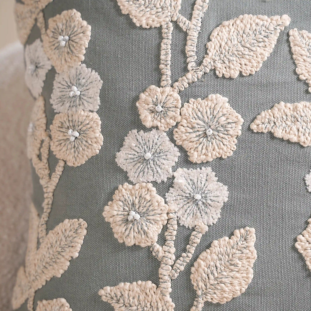 Embroidery Linen Cushion Cover Grey 16x16 Inch Nestasia