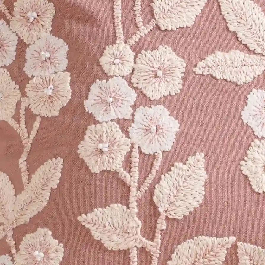 Linen Cushion Cover With Threadwork Pink 16x16 Inch Nestasia