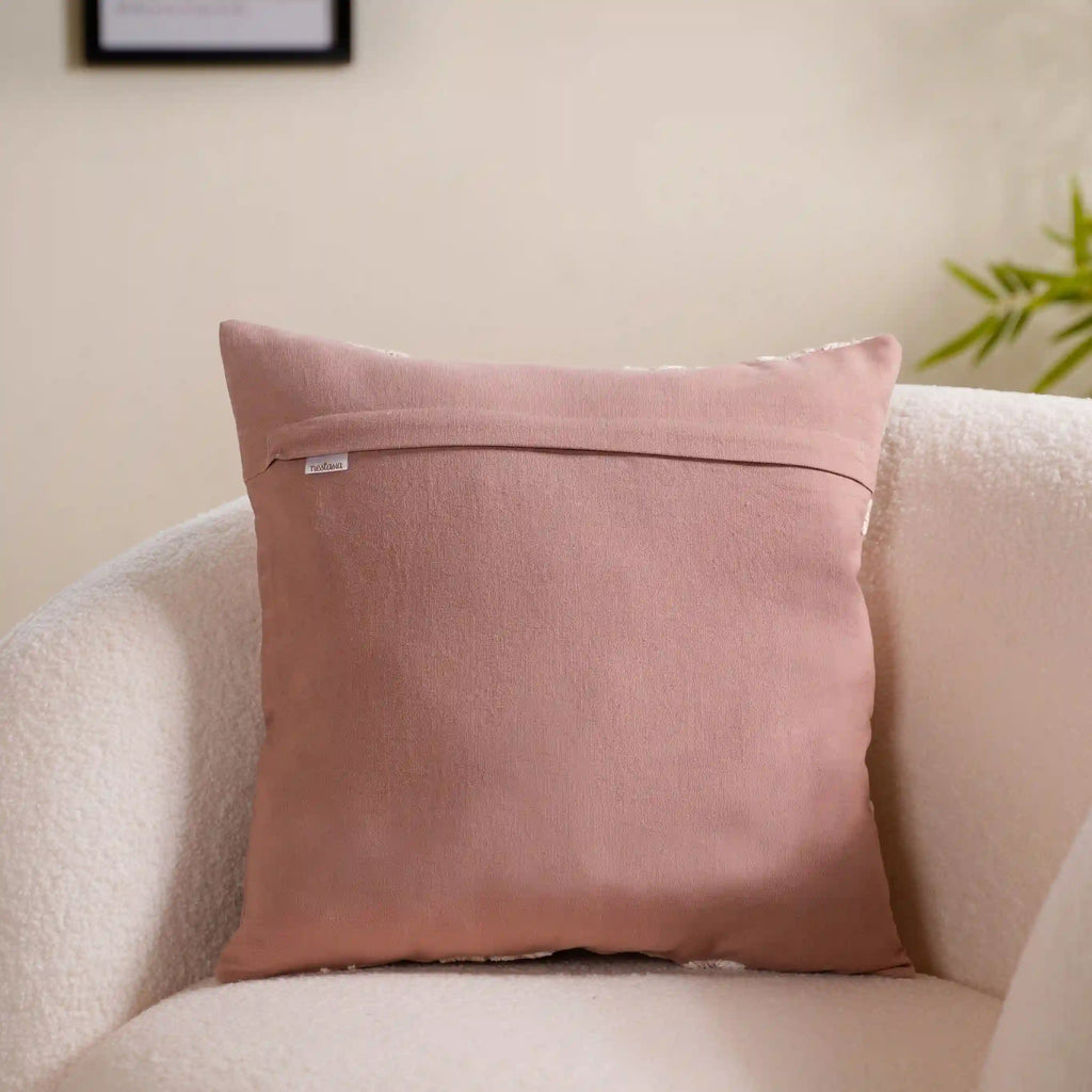 Linen Cushion Cover With Threadwork Pink 16x16 Inch Nestasia