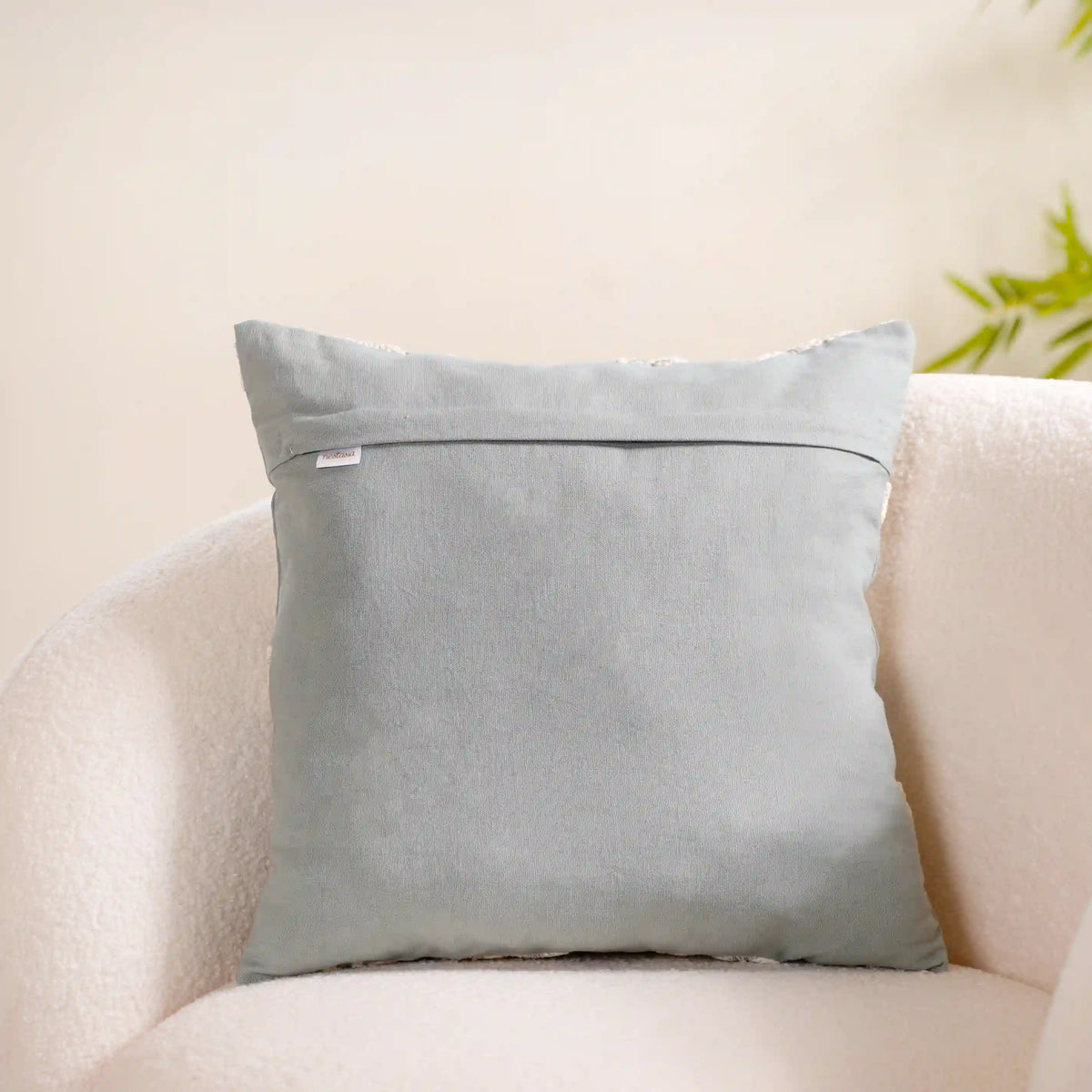 Embroidery Linen Cushion Cover Grey 16x16 Inch Nestasia