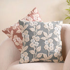 Embroidery Linen Cushion Cover Grey 16x16 Inch Nestasia