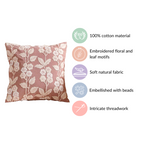 Linen Cushion Cover With Threadwork Pink 16x16 Inch Nestasia
