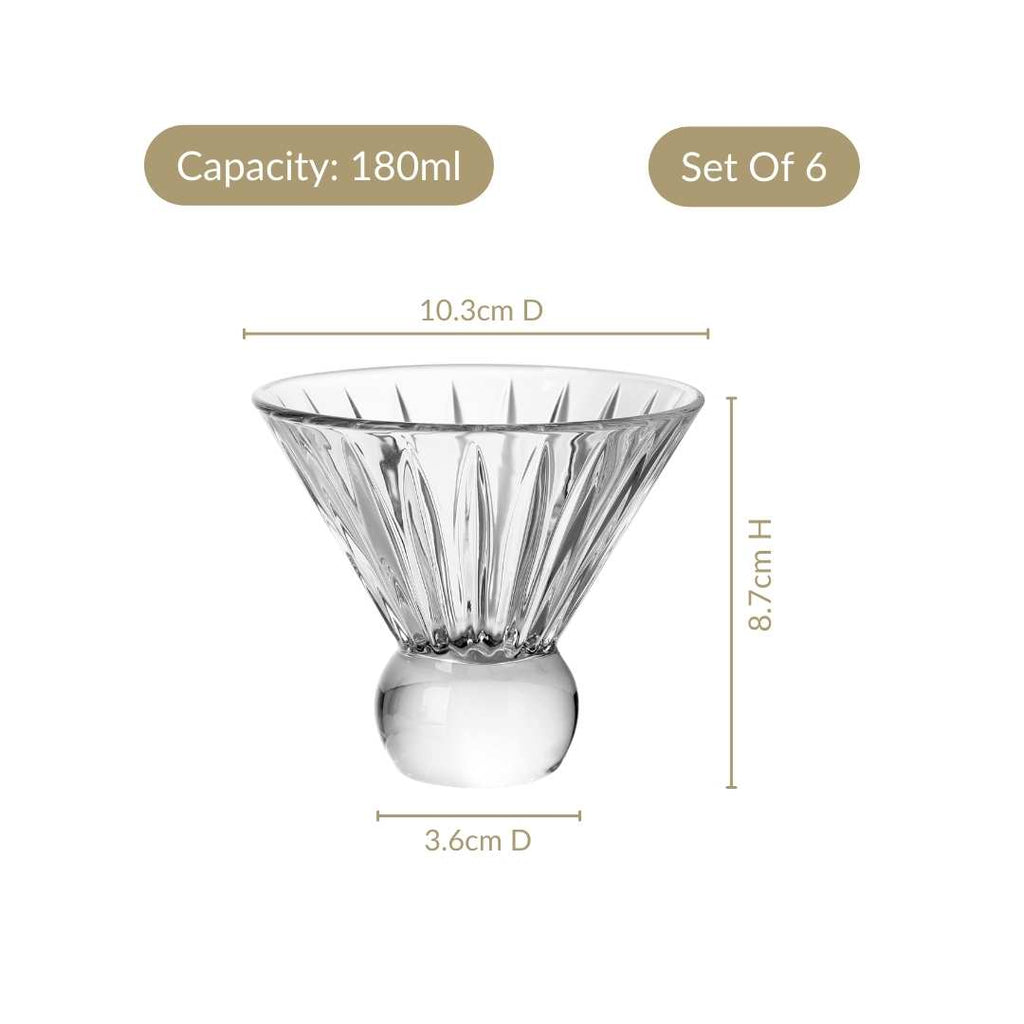 Cut Glass Ball Cocktail Glass Set Of 6 180ml Nestasia
