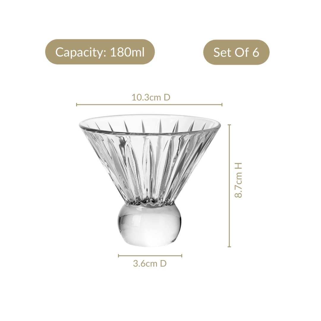 Cut Glass Ball Cocktail Glass Set Of 6 180ml Nestasia