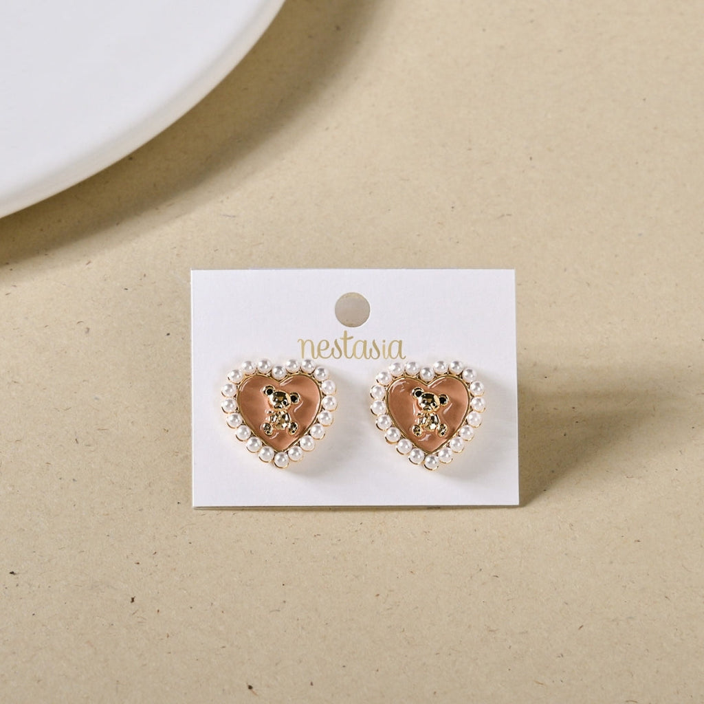 Cute Teddy Heart Studs Nestasia